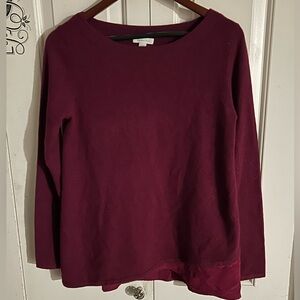 Garnet Hill Knitted 100% Cashmere Woven 100% Silk Sweater Burgundy Size Small